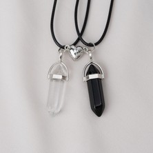 Zuum 2 Li Şeffaf , Siyah Doğal Taş Kalp Detay Mıknatıslı Ip Kolye , Arkadaşlık Kolyesi , Best Friends