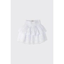 Panço Kız Bebek Beli Büzgülü Fisto Beyaz Etek