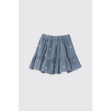 Panço Kız Çocuk Nakışlı Civit Mavisi Müslin Etek
