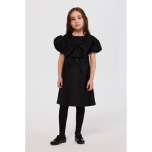 Panço Kız Çocuk Fiyonklu Siyah Parti Elbisesi