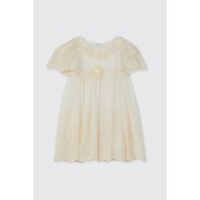 Panço Patachou Kız Bebek Işlemeli Gül Detaylı Pudra Elbise
