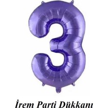 İrem Parti Dükkanı Mor Renk 3 Yaş Folyo Rakam Balon 76 cm 34 Inç