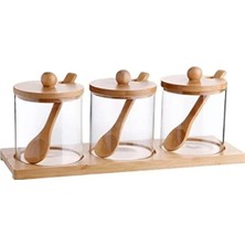 Esranın Dünyası Bambu Standlı 3'lü Cam Baharatlık Seti