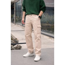 Comstar Erkek Yüksek Bel Premium Bej Kargo Baggy Pantolon