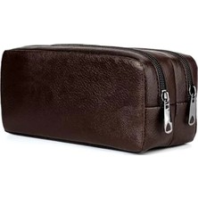 Esranın Dünyası Koyu Kahverengi Suni Deri Kalem Kutusu Makyaj Çantası