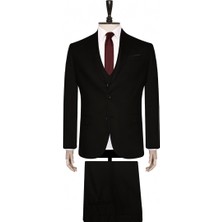 Süvari Slim Fit Siyah Yelekli Düz Takım Elbise 46 Beden Erkek İçin Modern Tasarım