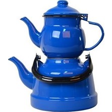 Ebru Metal Emaye Nostaljik Çaydanlık Takımı Mavi 2,5 Litre Kapasite ile Sağlıklı Çay Demleme