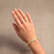 Sevil Gülgün Atelier Işçiliği Kum Dokulu Saf Pirinç Yüzük ve Bileklik Seti - Handmade Brass Jewelry
