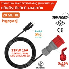 Hgsşarj 20 Metre 5X16A 380V-450V ile Çalışan Cihazınızı, 220V Ev Tipi Prize Bağlar. Elektrikli Araç Şarj Kablosu Dönüştürücü Adaptör