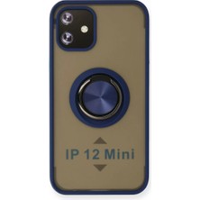 Asnazz Newface Apple iPhone 12 Mini Kılıf Montreal Yüzüklü Silikon Kapak - Lacivert