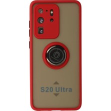 Asnazz Newface Samsung Galaxy S20 Ultra Kılıf Montreal Yüzüklü Silikon Kapak - Kırmızı