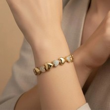 Stil Incisi/xupıng Jewelry Ikili Kalpli Zirkon Taşlı Bileklik