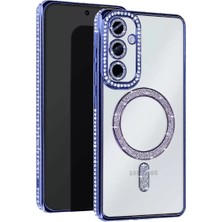 Asnazz Newface Samsung Galaxy S25 Kılıf Joke Simli Magneticsafe Kılıf - Mavi