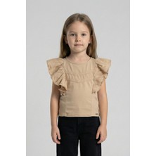 Mutlu Kids Fırfırlı Sıfır Kol Dantel Detaylı Kız Çocuk Tişört