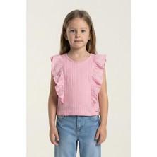 Mutlu Kids Fırfır Detaylı Sıfır Kol Kız Tişört