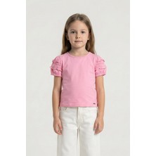 Mutlu Kids Fırfır Detaylı Lastikli Kısa Kol Kız Çocuk Tişört