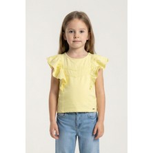 Mutlu Kids Fırfırlı Sıfır Kol Dantel Detaylı Kız Çocuk Tişört