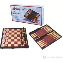 Star Oyun Aletleri Star Üçlü Oyun Seti 3 Parça Plastik Malzeme ile Tavla Satranç Dama Temalı Yerli Üretim