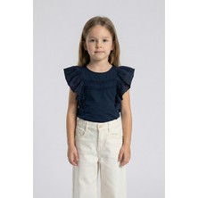 Mutlu Kids Fırfırlı Sıfır Kol Dantel Detaylı Kız Çocuk Tişört