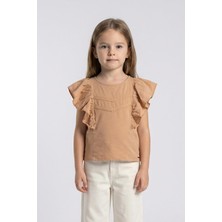 Mutlu Kids Fırfırlı Sıfır Kol Dantel Detaylı Kız Çocuk Tişört