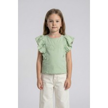 Mutlu Kids Fırfırlı Sıfır Kol Dantel Detaylı Kız Çocuk Tişört