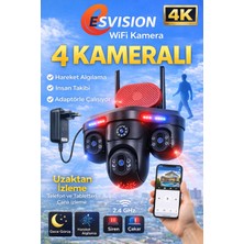Esvision ES-705 4K 4 Lensli Akıllı Güvenlik Kamerası Hieasy Wifi Gece Görüş Sesli Kişi Takibi