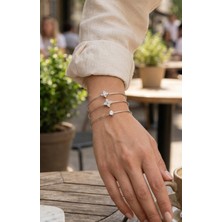 Asnazz Zirkon Taşlı Gümüş Renk Yonca Model 3&AMP;#39LÜ Kadın Bileklik Kombini