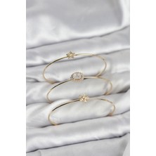 Asnazz Zirkon Taşlı Gold Renk Tek Taş Model 3&AMP;#39LÜ Kadın Bileklik Kombini