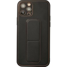 Asnazz Newface Apple iPhone 12 Pro Kılıf Coco Deri Standlı Kapak - Siyah
