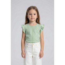 Mutlu Kids Dantel Detaylı Fırfırlı Kısa Kol Kız Çocuk Tişört