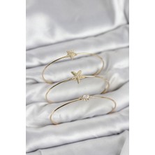 Asnazz Gold Renk Zirkon Taşlı Deniz Yıldızı Model 3&AMP;#39LÜ Kadın Bileklik Kombini