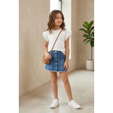 Mutlu Kids Fırfır Kol Detaylı Kısa Kol Regular Kız Çocuk Tişört