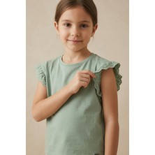 Mutlu Kids Fırfır Kol Detaylı Kısa Kol Regular Kız Çocuk Tişört
