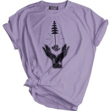 Genius Store  Unisex Baskılı Tişört Outdoor Normal Kalıp Tshirt  (El Ağaç Lila)