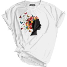 Genius Store  Unisex Baskılı Tişört Outdoor Normal Kalıp Tshirt  (Çiçek Kadın B.)