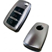 Lims Store Volkswagen Model 2 Uyumlu Smart 3 Buton Silikon Oto Anahtar Kumanda Kabı Kılıf Gri