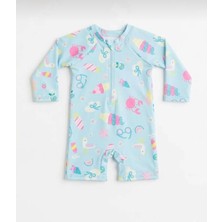 Nur Bebe Kids Şortlu Desenli Uzun Kollu Kız Bebek Yüzücü Mayosu