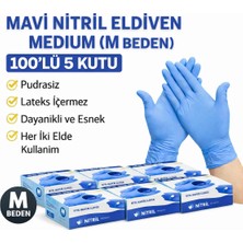 Lims Store Mavi Nitril Eldiven Medium M Beden Pudrasız 100’LÜ 5 Kutu Tek Kullanımlık Muayene Eldiveni Lateksiz Koruyucu Eldiven Seti