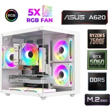 Xaser Sage X60 AMD R5 7500F/ASUS A620M-K/8GB GDDR7 RTX5060/512GB M.2/16GB DDR5 Ram Oem Oyuncu Paket