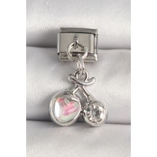 Lims Store 316L Çelik Gümüş Renk Pembe Mineli Kalp Zirkon Taş Detay Charm