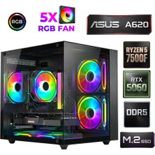 Xaser Sage X50 AMD R5 7500F/ASUS A620M-K/MSI SHADOW X2 Oc 8GB RTX5060/512GB M.2/16GB DDR5 Ram Oem Oyuncu Paket