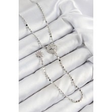 Lims Store Pirinç Zirkon Taşlı Ezme Zincirli Madalyon Model Gümüş Renk Y Kolye