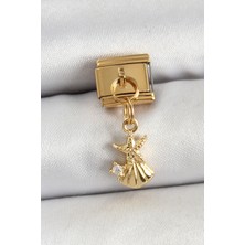 Lims Store 316L Çelik Sallantılı Zirkon Taşlı Deniz Yıldızı ve Istiridye Model Gold Renk Charm