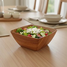 Palu Maun Ahşap Görünümlü Kare Kase 16x16x8 cm – Midi Boy Sunum, Salata & Atıştırmalık Kasesi