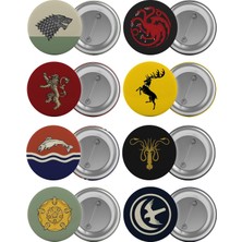 Satürn Game Of Thrones Hanedanlar İğneli Çanta Rozeti Seti 8'li Renkli 5.8 cm Broş