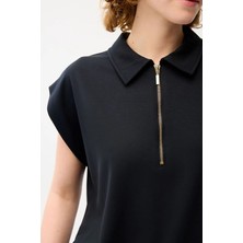 Love My Body Yakalı Fermuar Detaylı Tshirt Siyah 175L9925000