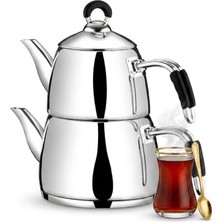 altabi Milano Küçük Boy Metal Kulplu Çelik Çaydanlık Takımı