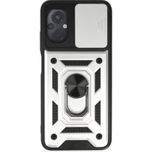 TeknoKapsül Poco M5 Kılıf Pars Lens Yüzüklü Silikon - Gümüş