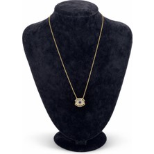 Pangu Nazar Figürlü Renkli Zirkon Taş Detaylı Altın Renk Çelik Kolye