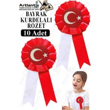 Artlantis Bayrak Kurdelalı Rozet 10 Adet Kırmızı Beyaz Yaka Rozeti Çocuk Bayram Etkinlik 15 cm Kokart
